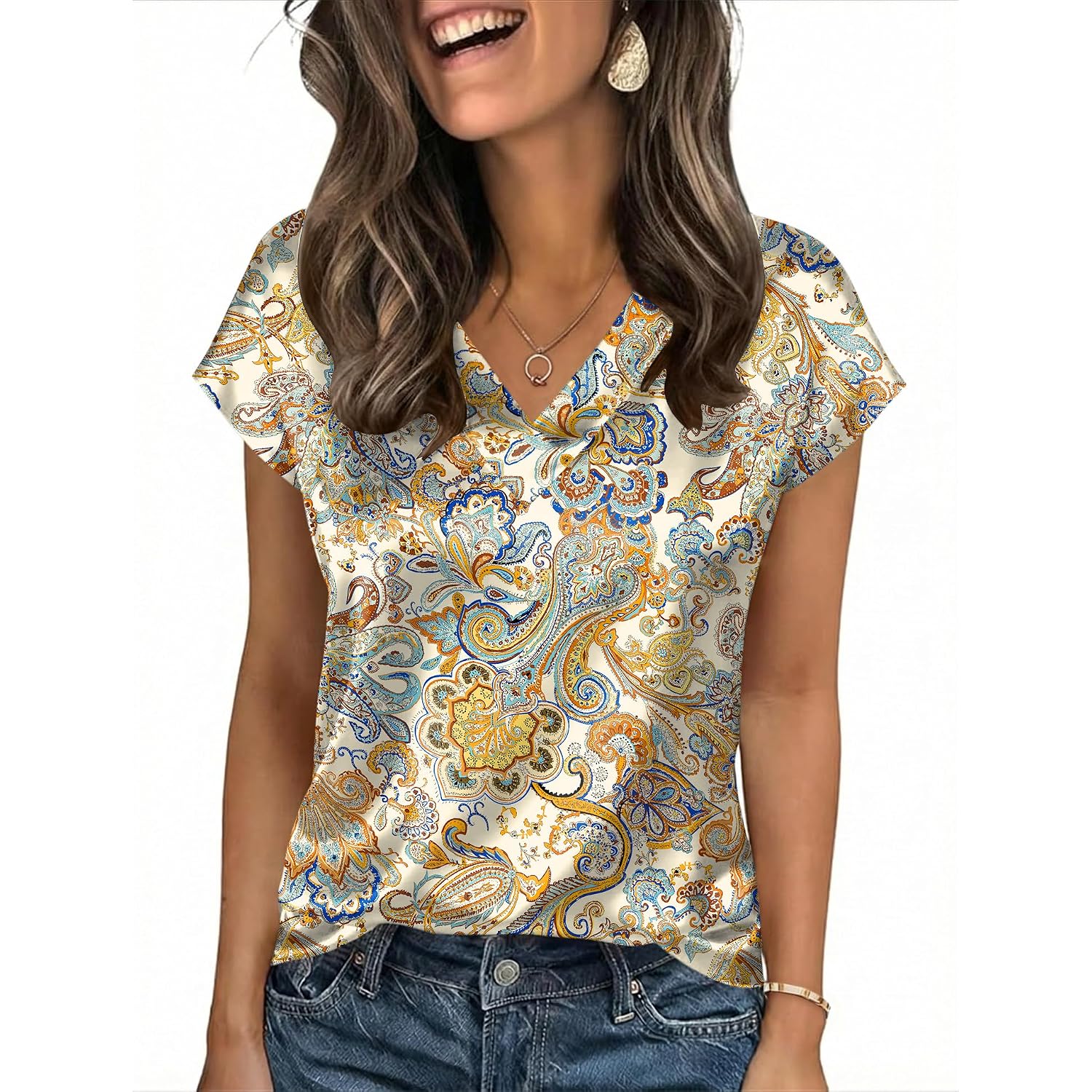 Lomon Women Silk Satin Tops Cap Short Sleeve Blouse V Neck Shirts Business Casual Outfits