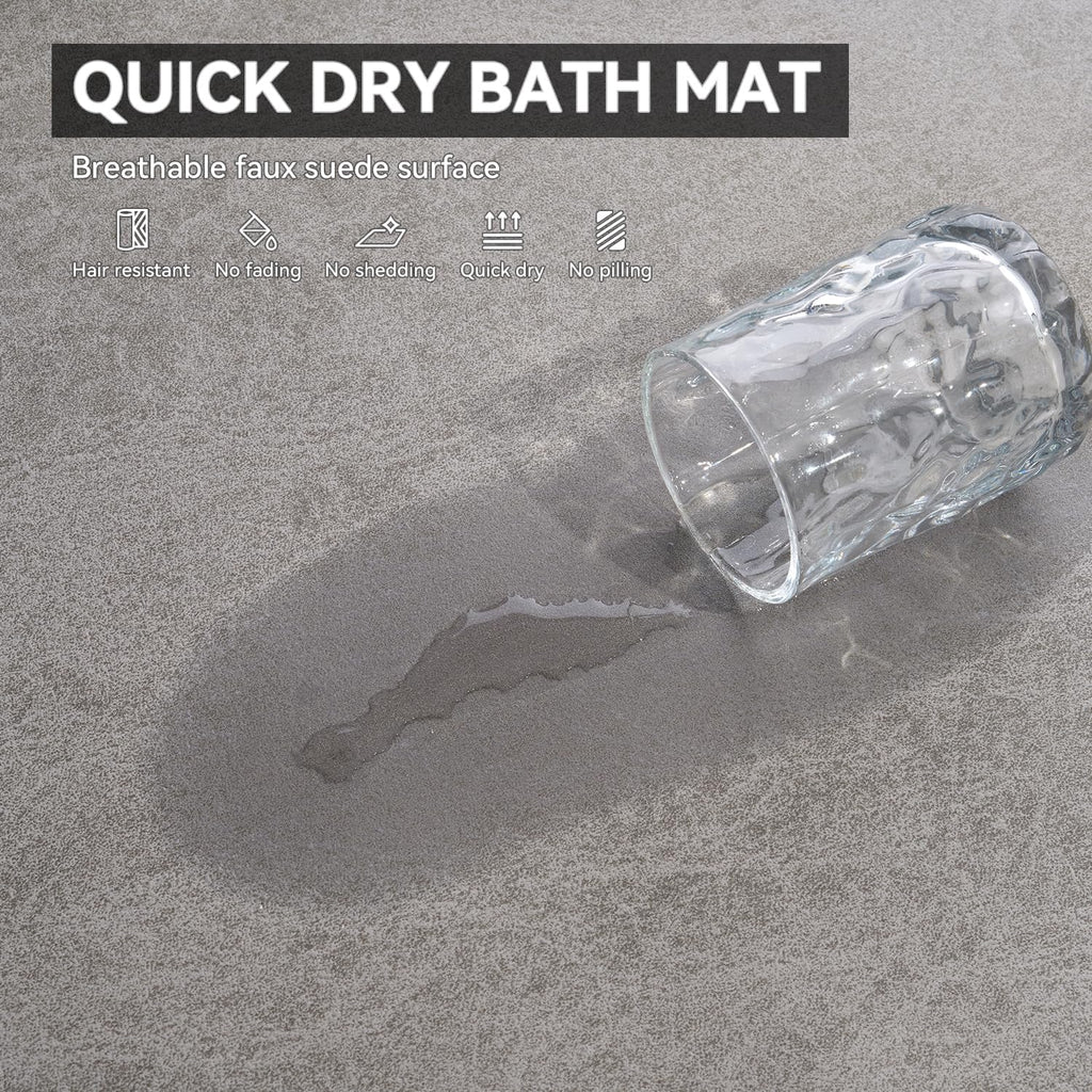 Montvoo -Bath Mat-Rubber Backing Non Slipthin Bathroom Rugs Fit Under Door- Quick Dry Absorbent Faux Suede Surface Grey Bathroom Floor Mats-Shower Rug For In Front Of Bathtub Shower Gray 16X24