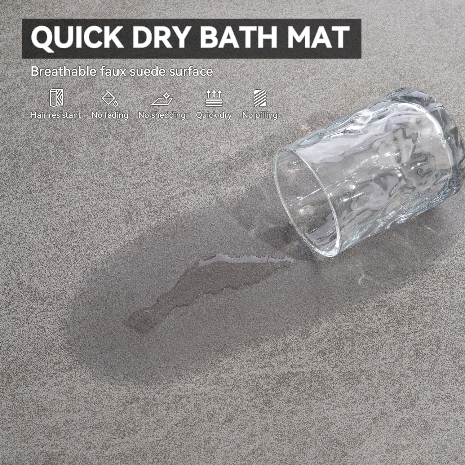 Montvoo -Bath Mat-Rubber Backing Non Slipthin Bathroom Rugs Fit Under Door- Quick Dry Absorbent Faux Suede Surface Grey Bathroom Floor Mats-Shower Rug For In Front Of Bathtub Shower Gray 16X24