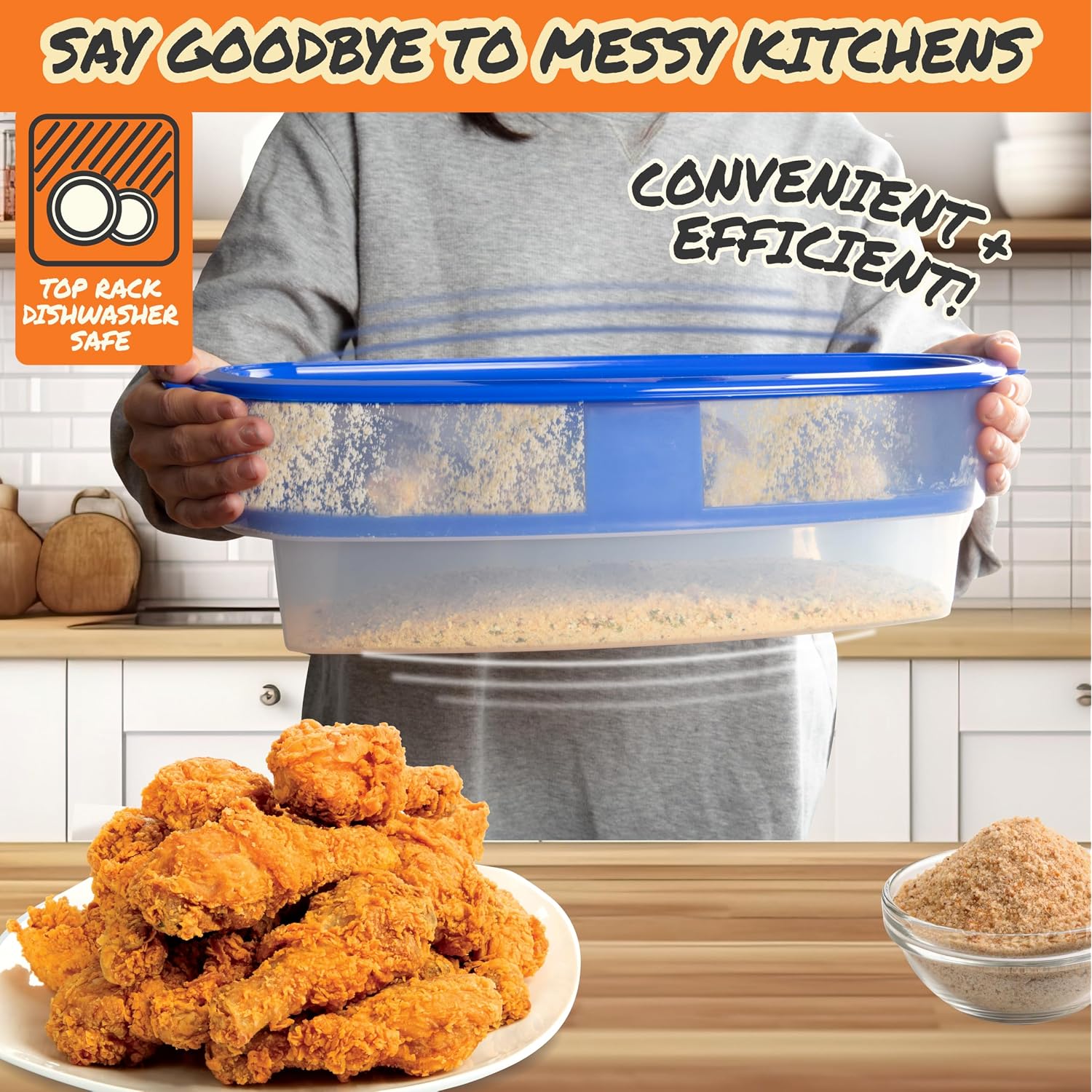 Cook'S Choice Xl Original Better Breader Bowl 16" Mess-Free Breading Station For Chicken, Fish, Wings & Vegetables – Shake & Coat Batter Tray W Lid For Air Fryer Prep, Fish Fry, Tenders & Easy Cleanup