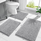 Yimobra Bathroom Rugs Non-Slip Washable – Extra Soft & Absorbent Chenille Bath Mat, Quick-Dry Plush Shaggy Floor & Vanity Bath Rugs for Tub & Shower, Modern Home Decor Accessories, 24 x 17, Grey