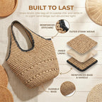 Jollque Straw Bag For Women, Raffia Tote Large Summer Beach Purse Woven Shoulder Bags Boho Vacation Handbag With Zipper