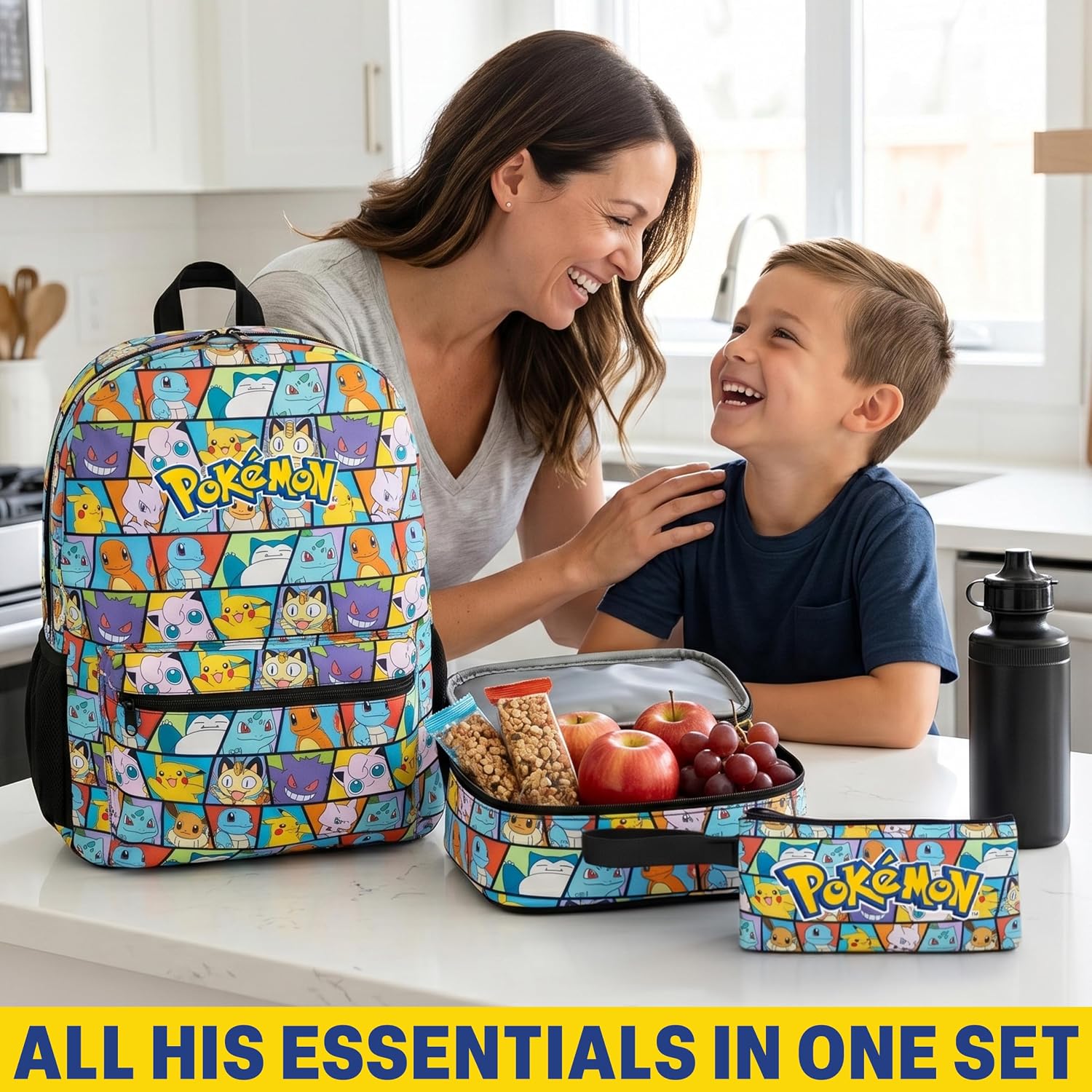 Get Trend Pokemon Boys Backpack 4 Piece Set | 18 In Bookbag With Insulated Lunch Bag, Zipped Pencil Case & Bpa-Free Water Bottle, Adjustable Padded Straps, Gifts For Boys