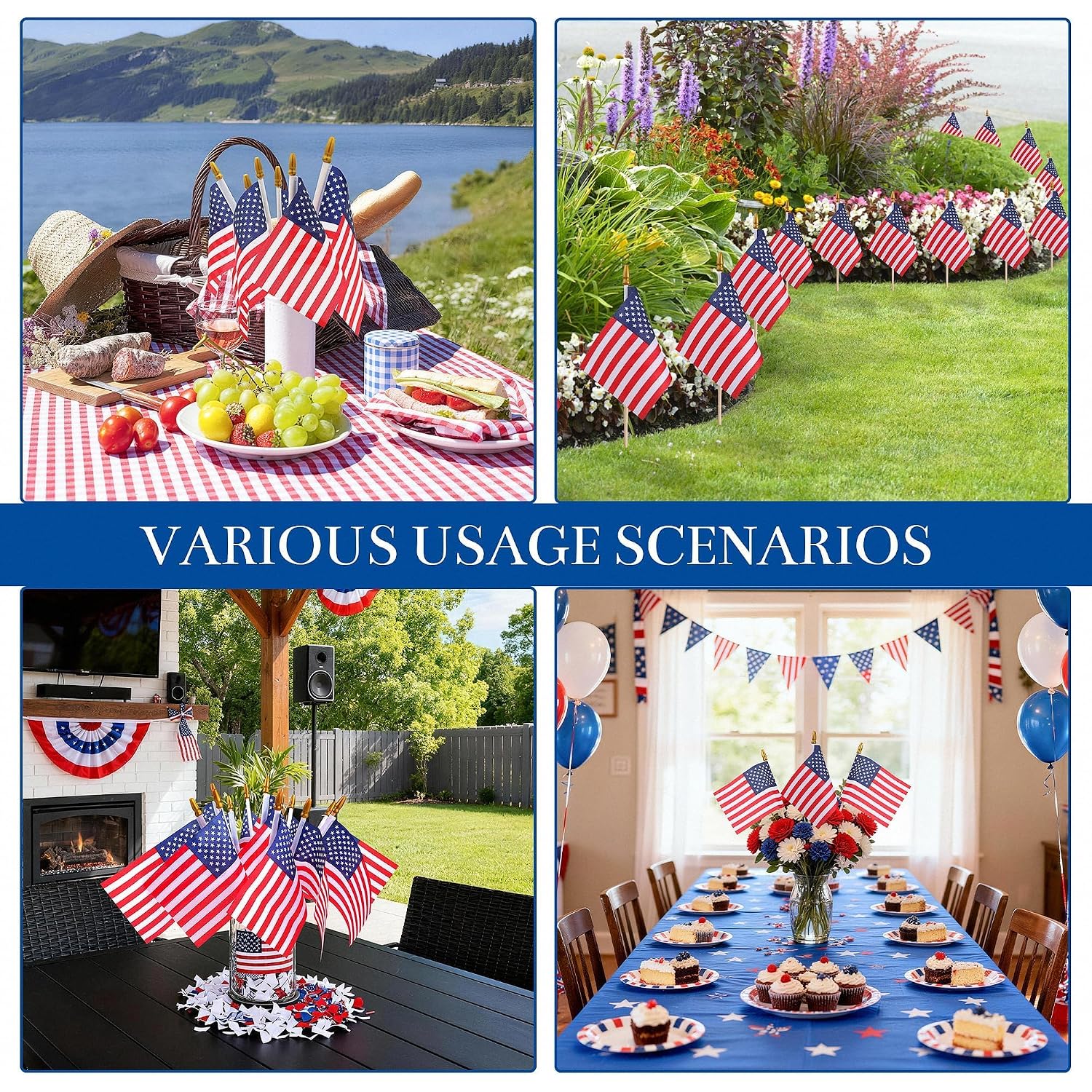 Hoosun 12 Pcs Small American Flags On Stick,4Th Of July Decorations Small Usa Flag On Stick,Mini 4''X6'' American Flags For Outside,Fourth Of July Flag For Yard Lawn,Patriotic Memorial Day Decorations