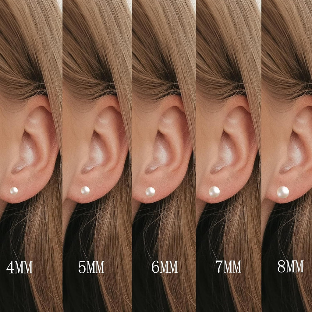 JINERA 5 Pairs Stud Earrings for Women 14K Plated Gold/Silver Pearl Ball Small Stud Earrings Set Cartilage Piercing Hypoallergenic Lightweight Flatback Earrings Jewelry Gifts for Women