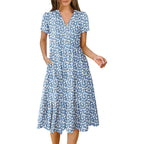 Anrabess Women'S Summer Casual Short Sleeve V Neck Midi Dresses 2026 Spring Flowy A-Line Tiered T Shirts Boho Beach Dress