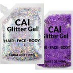 Face, Body & Hair Glitter Gel – Halloween Glitter for Kids and Women – 3 Oz Cosmetic-Grade Gel w/Moon & Stars for Festivals & Halloween Party, Easy Apply & Wash Off - Purple/Silver 2Pack