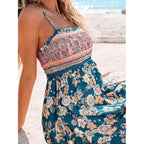 Cupshe Women Spaghetti Straps Boho Maxi Dress Summer Sleeveless Smocked Floral Beach Long Dress Flowy Cruise Vacation Outfits