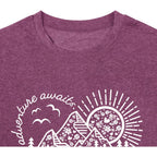 Women Adventure Awaits Outdoor Graphic Tee Shirt Kindness Heart Printed Hike Mountain Nature Travel Shirt Workout Tops Purple-a