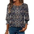 3/4 Length Sleeve Blouse Pleated Tops Tunics for Women Dressy Shirt Business Casual
