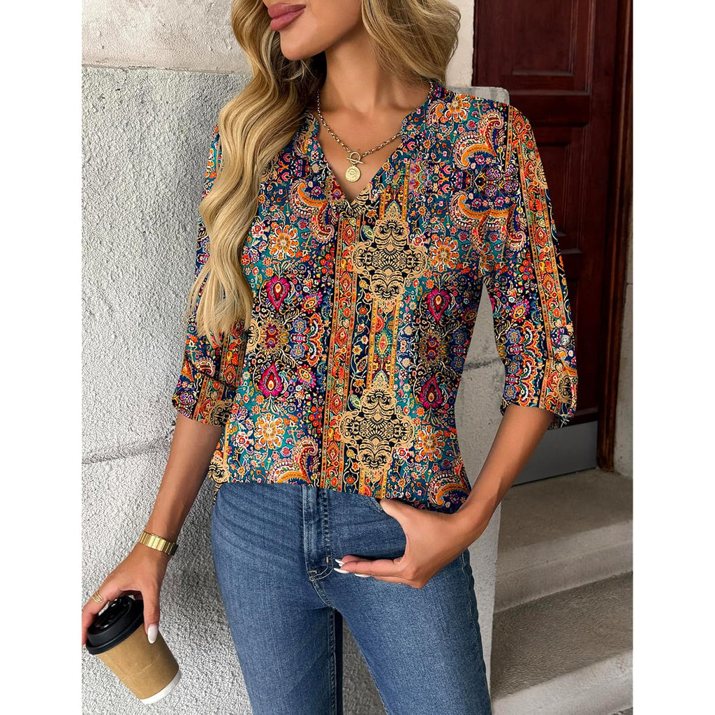 Womens Roll Up Long Sleeve Tops V Neck Shirts Dressy Casual Work Blouses S-2XL