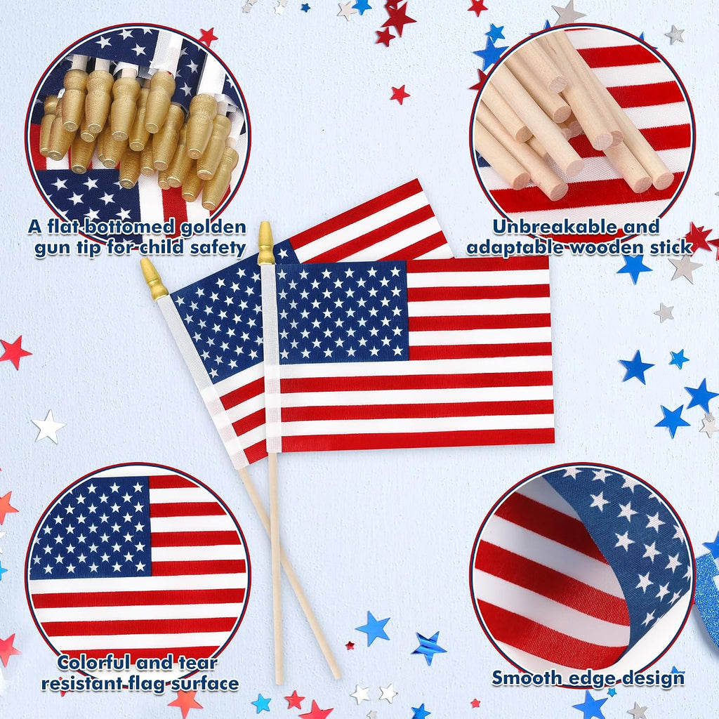 12 Pcs Small American Flags On Stick, 6X4 In 4Th Of July Decorations, Mini 250 Anniversary Usa Flag, Fourth Of July American Handheld Flags For Veterans Day Memorial Day Supplies