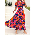 Prettygarden Women'S Boho Floral Maxi Dress Summer Short Sleeve Wrap V Neck Long Flowy Beach Vacation Wedding Guest Dresses