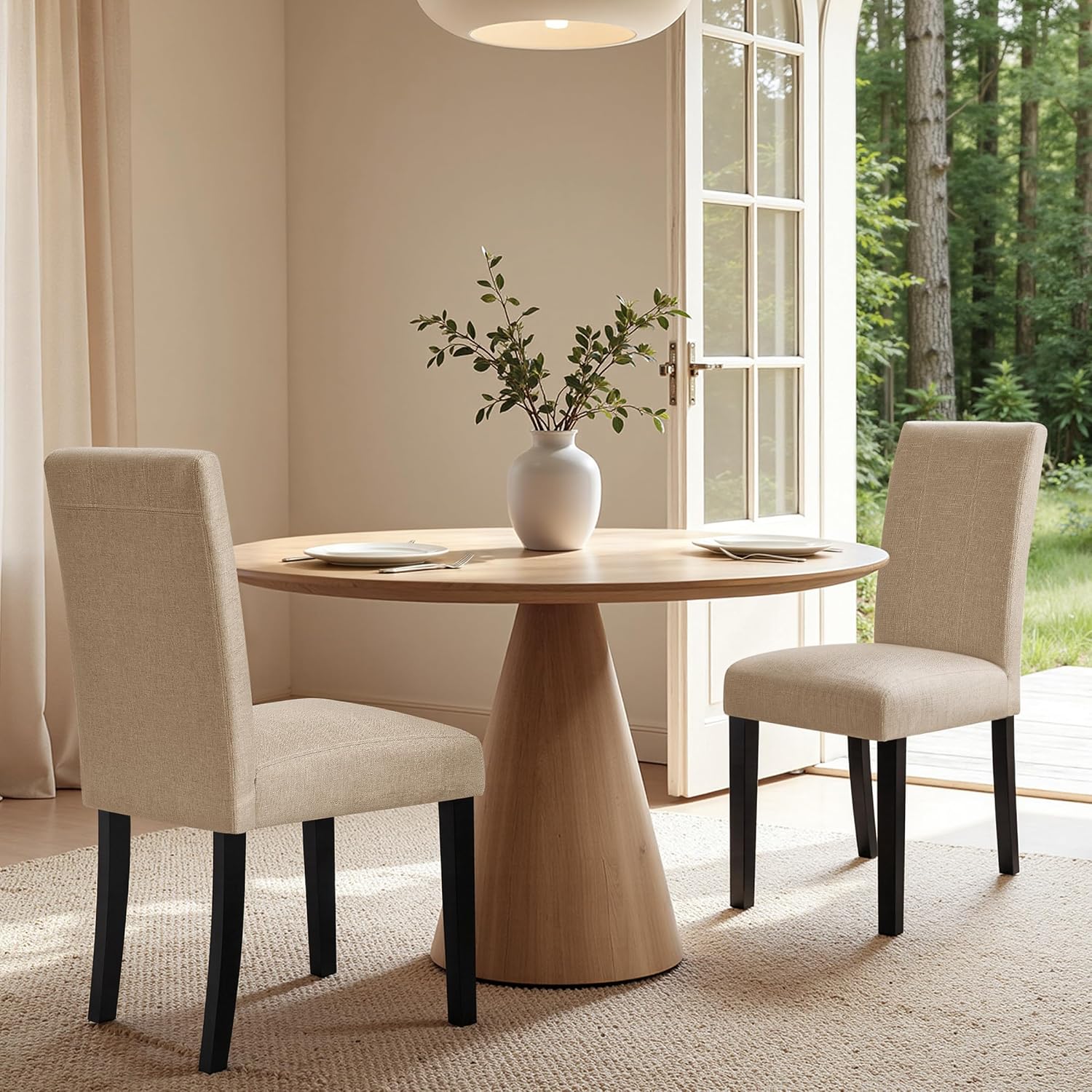 Dining Chairs Set Of 4, Upholstered Dining Room Chairs With Padded Seat & Solid Wood Legs, Modern Farmhouse Kitchen Chairs For Living Room/Restaurant/Cafe, Oatmeal (Only Chair)