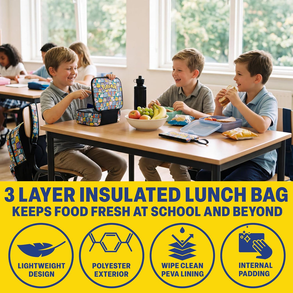 Get Trend Pokemon Boys Backpack 4 Piece Set | 18 In Bookbag With Insulated Lunch Bag, Zipped Pencil Case & Bpa-Free Water Bottle, Adjustable Padded Straps, Gifts For Boys