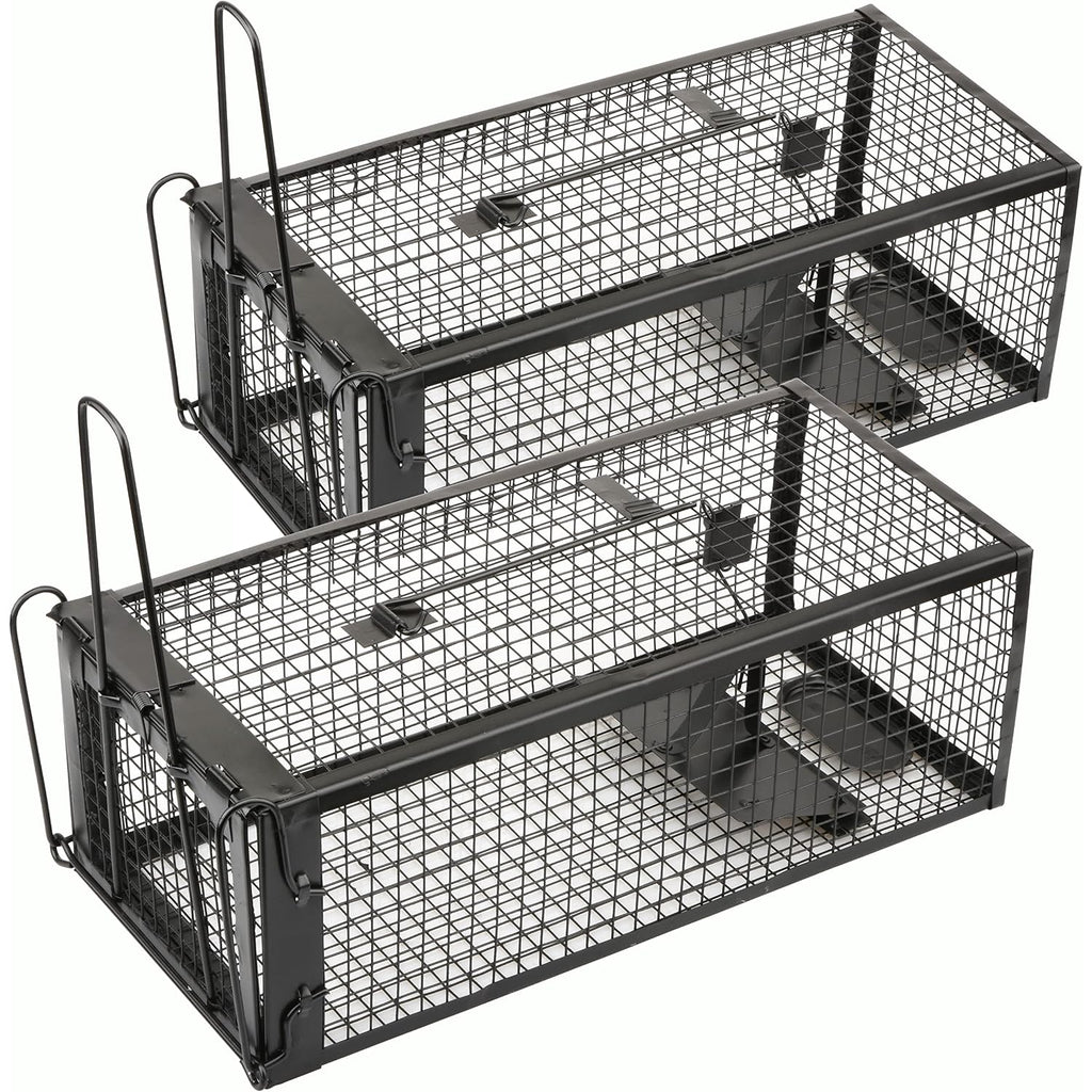 2-Pack Rat Traps Humane Live Mouse Vole Chipmunk Trap Cage For Indoors And Outdoors (Black)