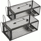 2-Pack Rat Traps Humane Live Mouse Vole Chipmunk Trap Cage For Indoors And Outdoors (Black)