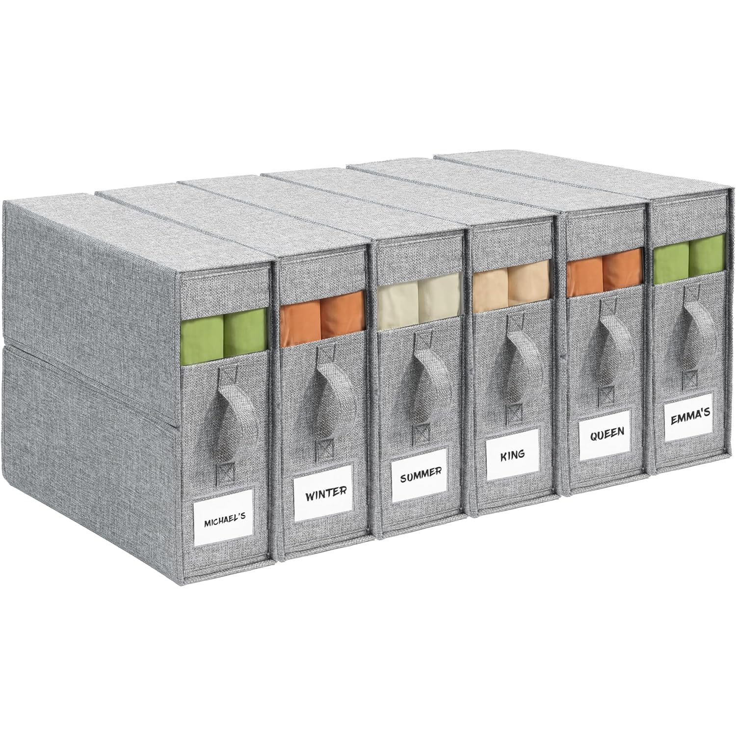 6Pack Sheet Organizers And Storage - King/Queen Size Sheet Storage Organizer With Window, Foldable & Dustproof Sheet Organizer For Linen Closet For Summer Blankets & Sheet Sets,Grey