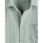 Lucmatton Men'S Vintage Bohemian Short Sleeve Button Down Shirt Casual Regular Fit Striped Textured Summer Beach Tops