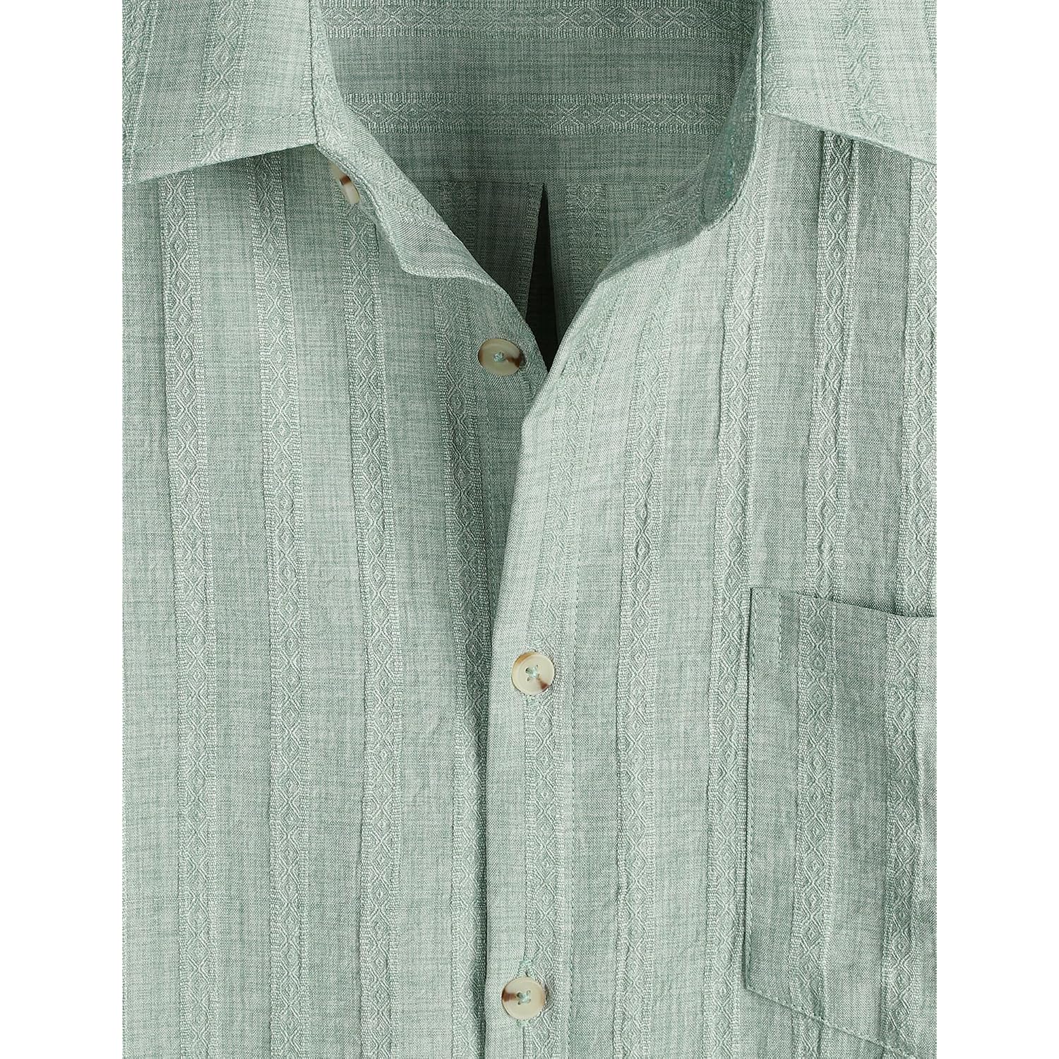 Lucmatton Men'S Vintage Bohemian Short Sleeve Button Down Shirt Casual Regular Fit Striped Textured Summer Beach Tops