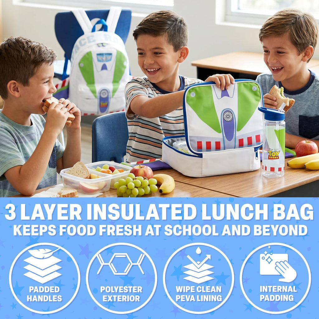 Get Trend Disney Toy Story Boys 4 Pc Backpack Set With Buzz Lightyear Lunch Bag Water Bottle Pencil Case, Gifts For Boys (Multi Buzz)