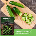Muncher Cucumber Seeds For Planting - Low-Acid Slicing Cucumbers (1 Pack) | Burpless Heirloom Variety With Smooth Skin - Summer Crop For Gardens And Containers - Survival Garden Seeds