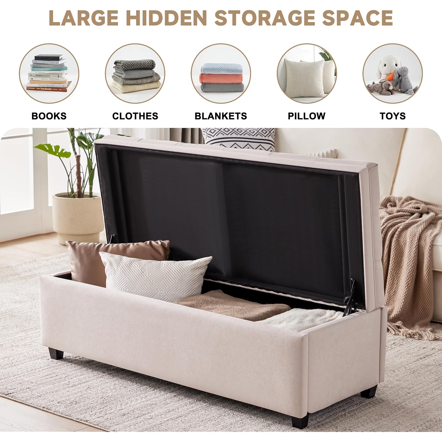 Mangodan Storage Ottoman Bench, Tufted Ottoman With Storage For Living Room, Large Modern Entryway Benchs