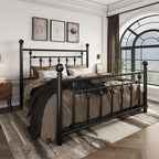 Sha Cerlin 14" Queen Size Metal Platform Bed Frame/Victorian Headboard And Footboard/Steel Slats Mattress Foundation For Storage/No Box Spring Needed/Noise Free/Black