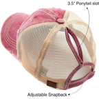 C.C Hatsandscarf Exclusives Washed Distressed Cotton Denim Ponytail Hat Adjustable Baseball Cap (BT-12) (BT-13) Burgundy