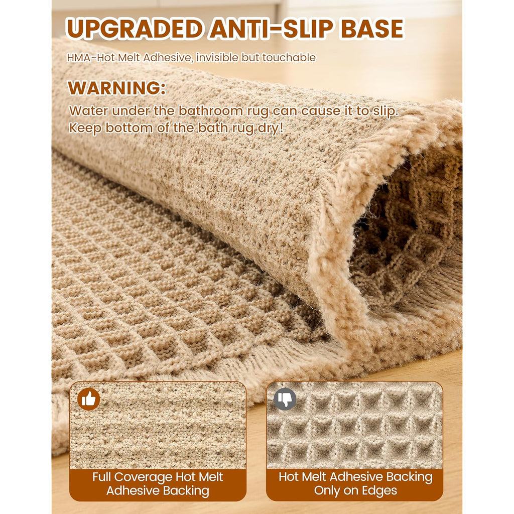 Smiry Waffle Bath Mat 30x20, Extra Soft Absorbent Bathroom Rugs, Non Slip Machine Washable Quick Dry Bath Rugs for Bathroom Floor, Tub, Shower, Home Decor Accessories, Brown