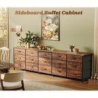 Huuger 78.7 Inch Long Dresser For Bedroom, 15 Drawer Fabric Dresser For Closet, Large Tv Stand For 65, 75, 85 Inch Tv, Wide Chest Of Drawer With Storage, 78.7" W X 12.9" D X 26.7" H, Rustic Brown