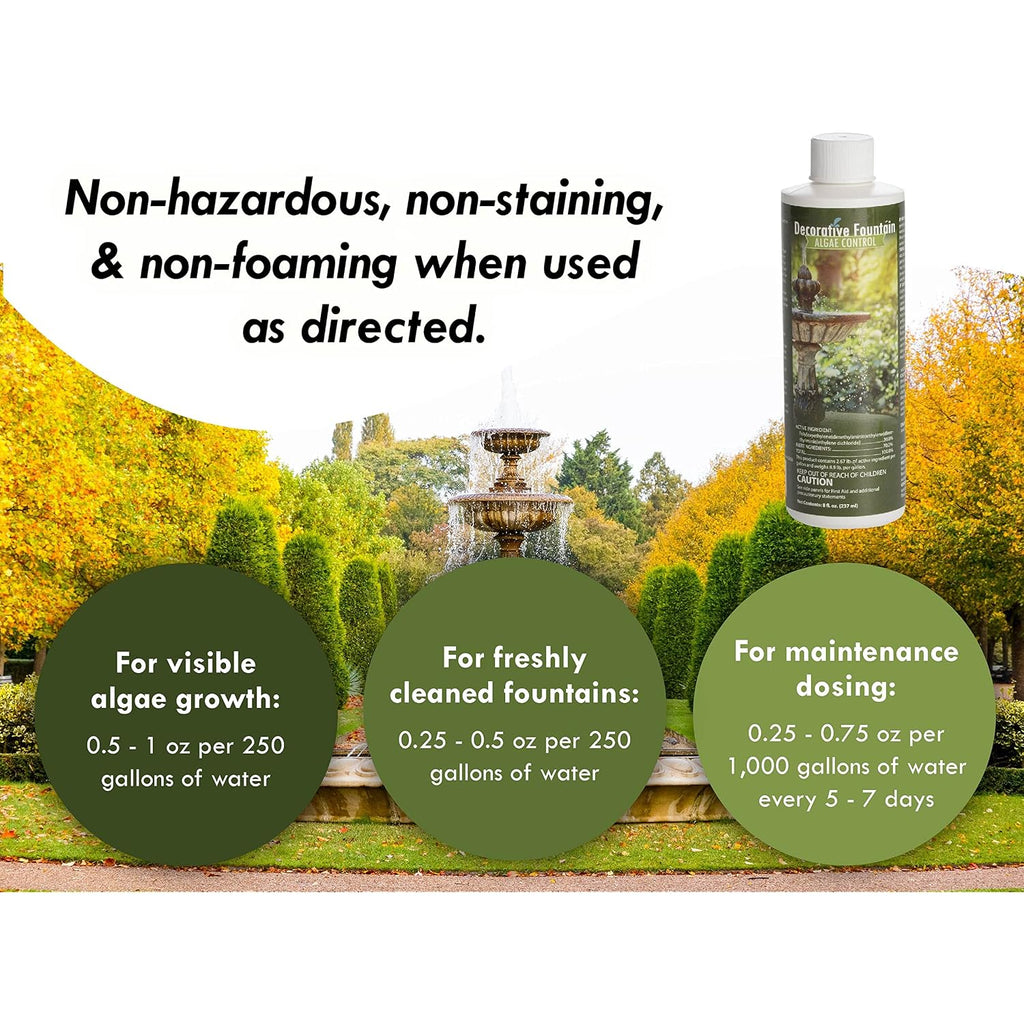 Fountain Algaecide And Clarifier - 8Oz - Kills And Inhibits All Types Of Algae Growth, Formulated For Small Ponds And Water Features, Treats Up To 8,000 Gallons