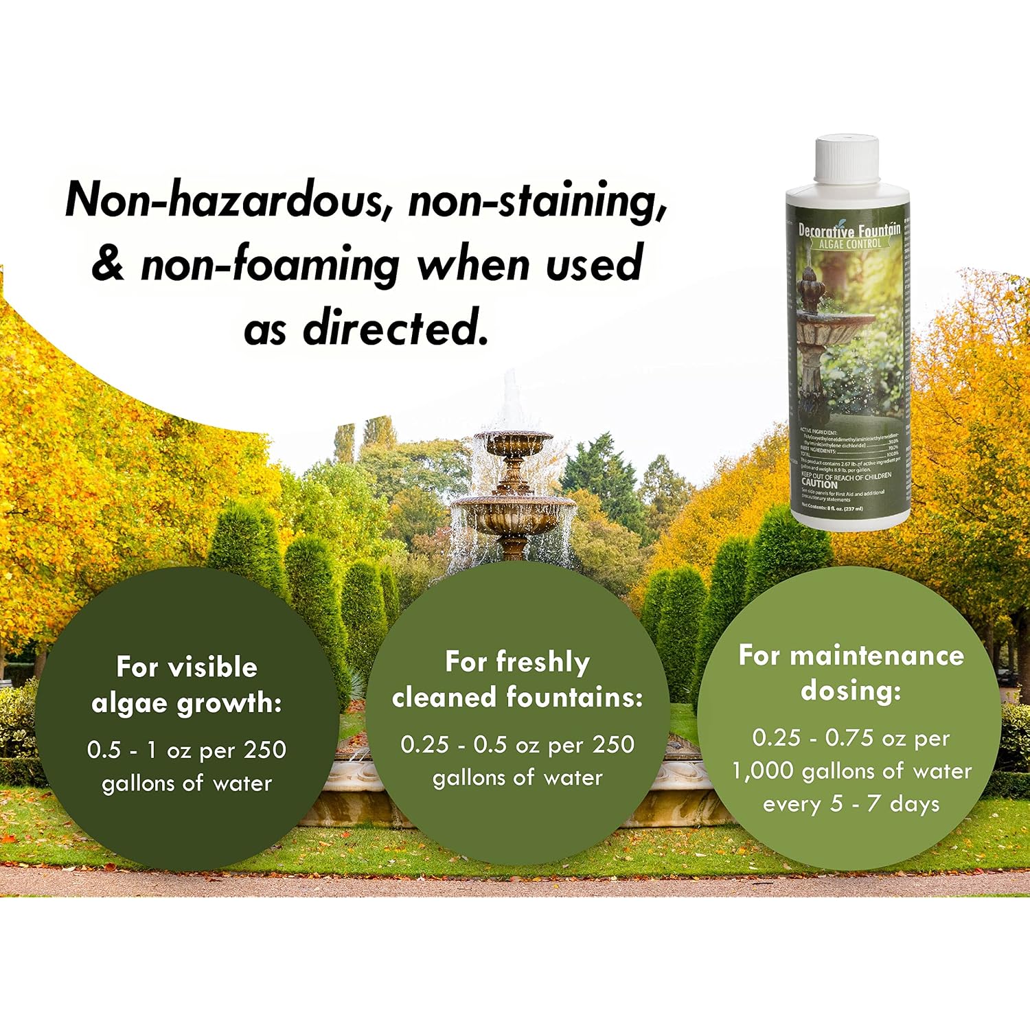Fountain Algaecide And Clarifier - 8Oz - Kills And Inhibits All Types Of Algae Growth, Formulated For Small Ponds And Water Features, Treats Up To 8,000 Gallons