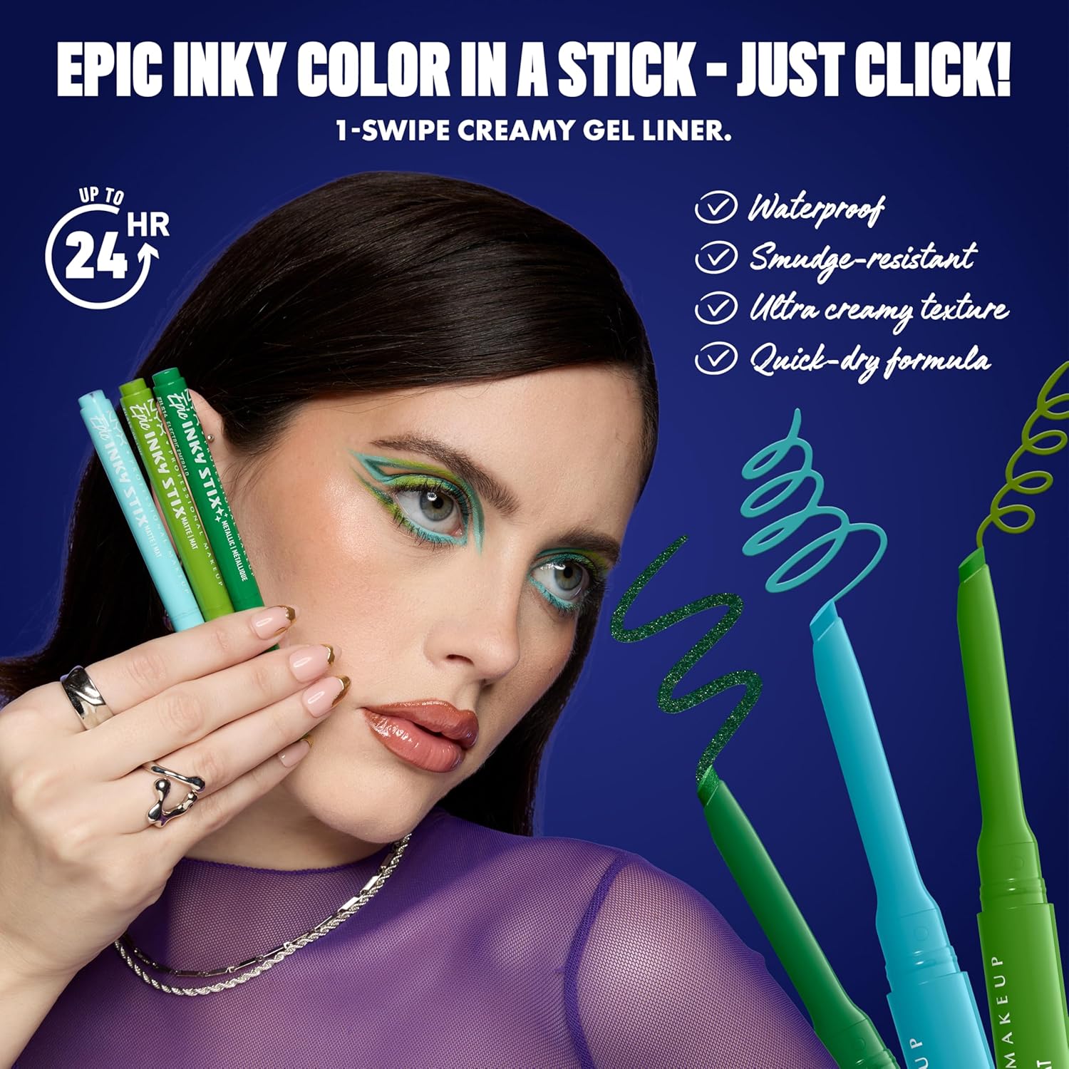 NYX PROFESSIONAL MAKEUP Epic Inky Stix Eyeliner, Mechanical Cream Gel Eyeliner, Waterproof Formula With Up To 24HR Wear - 01 Black Screen (Matte Black)