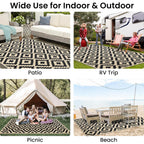 Smiry Waterproof Outdoor Rug 5X8 Ft, Reversible Plastic Straw Patio Camping Rugs, Outdoor Indoor Rv Mat Carpet For Patio, Outside Entry, Backyard, Deck, Bench, Picnic, Camper, Black & Beige