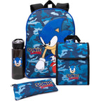 Sonic The Hedgehog Boys Backpack | Kids Navy Camo School Rucksack Pencil Case, Water Bottle | Game Merchandise, Blue, One Size, ['Rucksack']