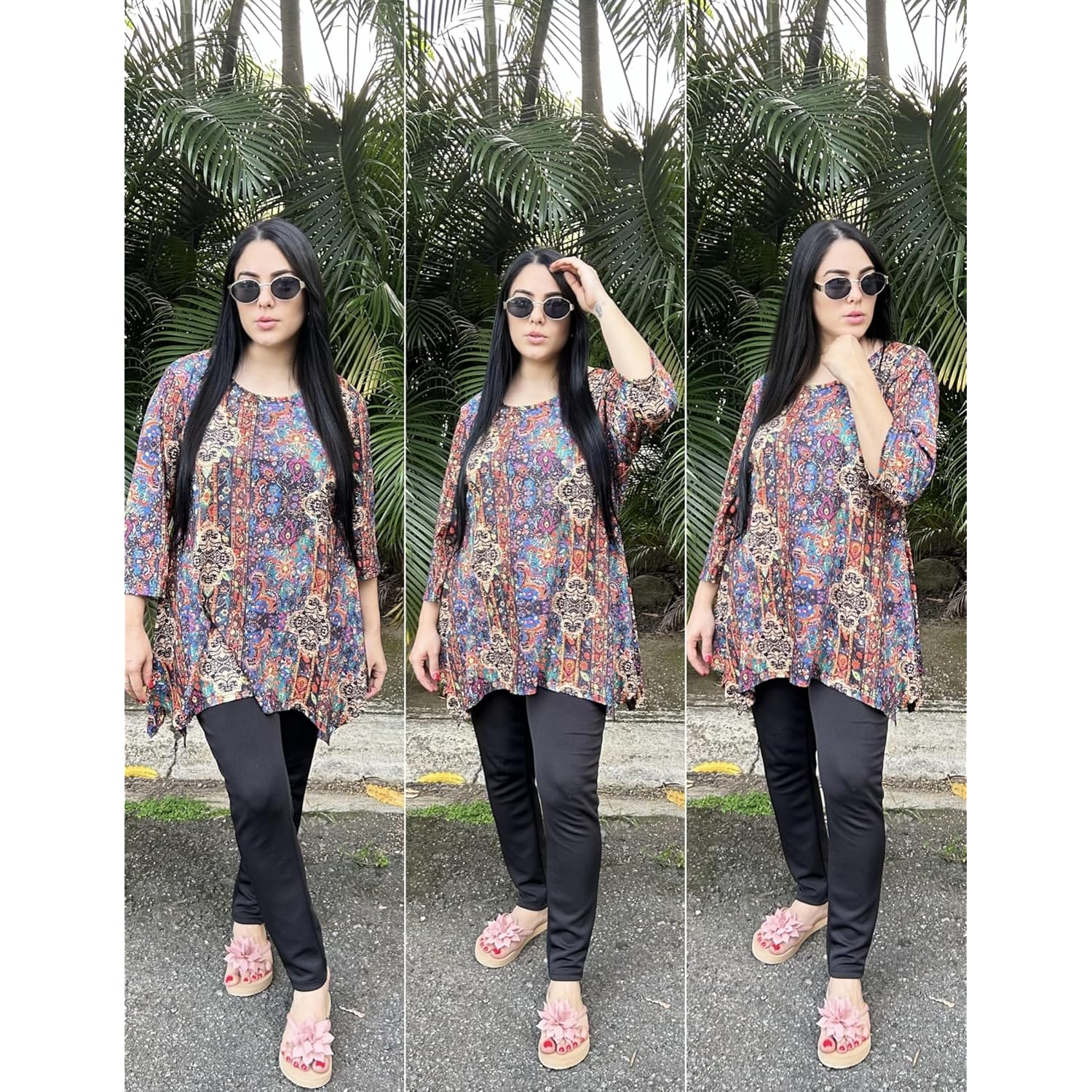 IN'VOLAND Plus Size Tops for Women 3/4 Sleeve Shirts Tunic Tops to Wear with Leggings Loose Fit Summer Fall Clothes