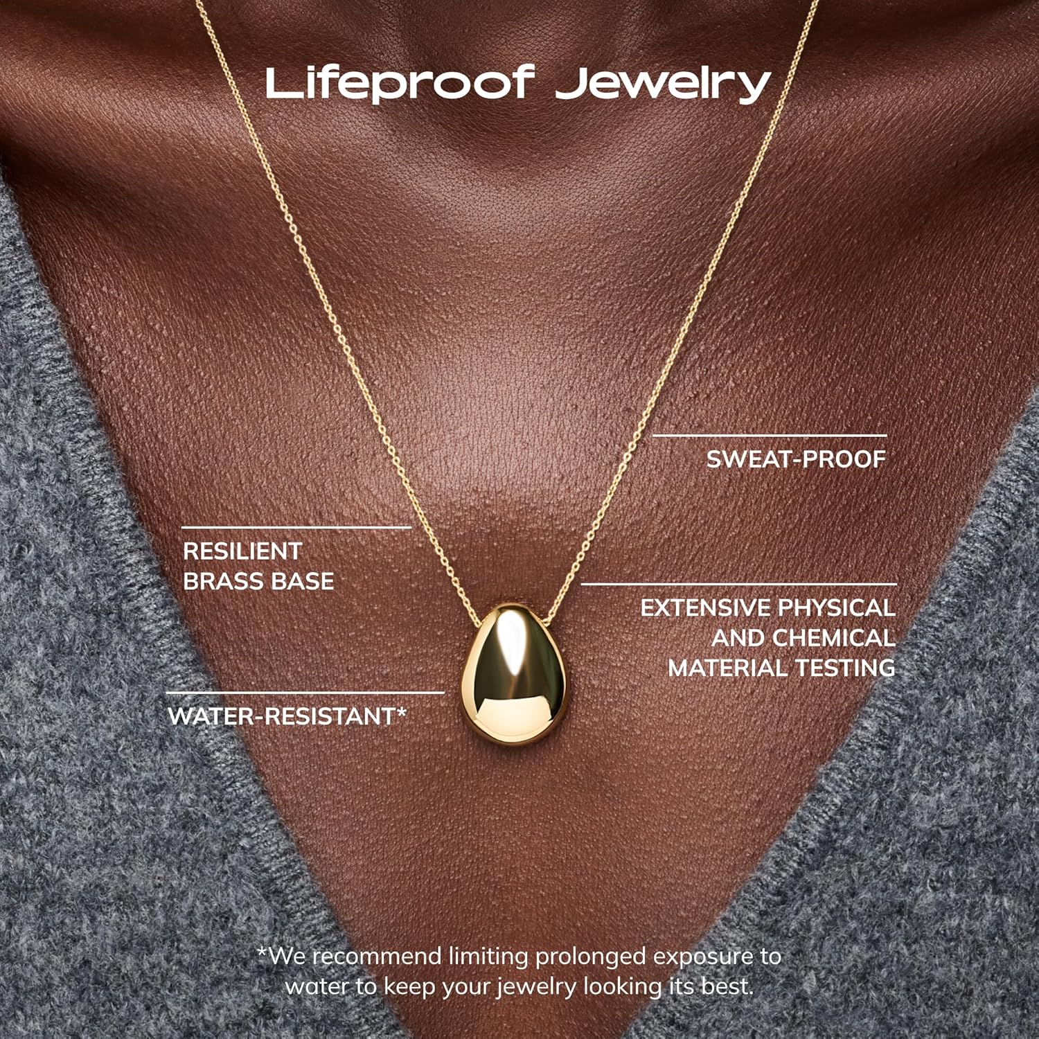 Ana Luisa Pebble Pendant Necklace for Women - 14K Gold Plated and Silver Rhodium Plated Trendy Teardrop Necklace with Lobster Clasp - Hypoallergenic, Water-Resistant, Tarnish-Free Jewelry