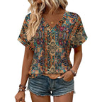 Zeagoo Womens Summer Tops Rolled Short Sleeve V Neck Shirts Casual Dressy Business Work Blouses Outfits Boho-mz721