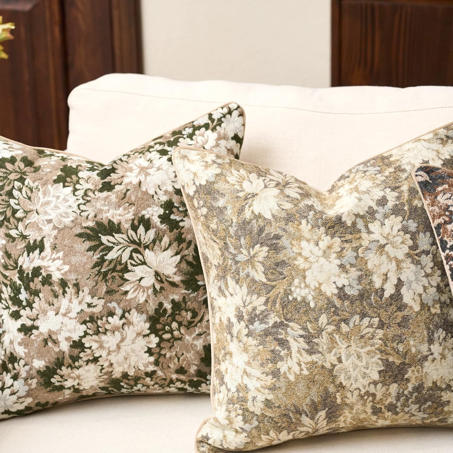 Neutral Floral Pillow Cover 12 X 20 Inches, Vintage Chenille Rectangle Throw Pillow Cover Soft Decorative Farmhouse Accent Couch Pillow Cover For Living Room Bedroom, Beige