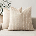 Foindtower Pack Of 2 Decorative Jacquard Boucle Throw Pillow Covers Accent Textured Striped Pillowcases Soft Boho Modern Cushion For Couch Sofa Bedroom Living Room Home Decor 20X20 Inch Natural Beige