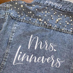 Noni Personalized Embroidered Bride Denim Jacket, Future Mrs Jean Jacket With Pearls, Wedding Gifts For Bride