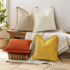 Decoruhome Fall Corduroy Cream White Throw Pillow Covers 18X18 Set Of 2 Decorative Soft Boho Farmhouse Couch Pillow Covers For Living Room Bed Sofa Broadside Striped Pillow Cases