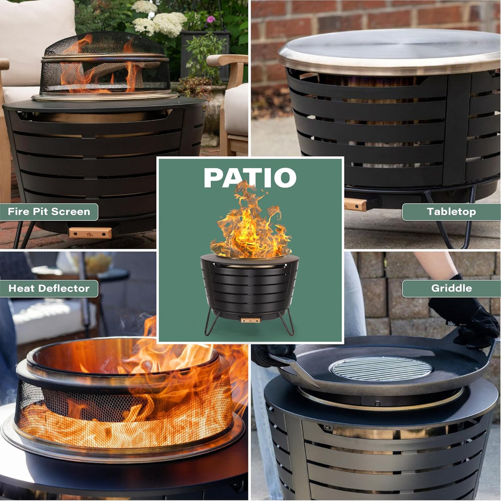 Tiki Patio Smokeless Outdoor Fire Pit, 25-Inch Wood-Burning Bonfire With Removable Ash Pan, Stand, And Weather-Resistant Cover
