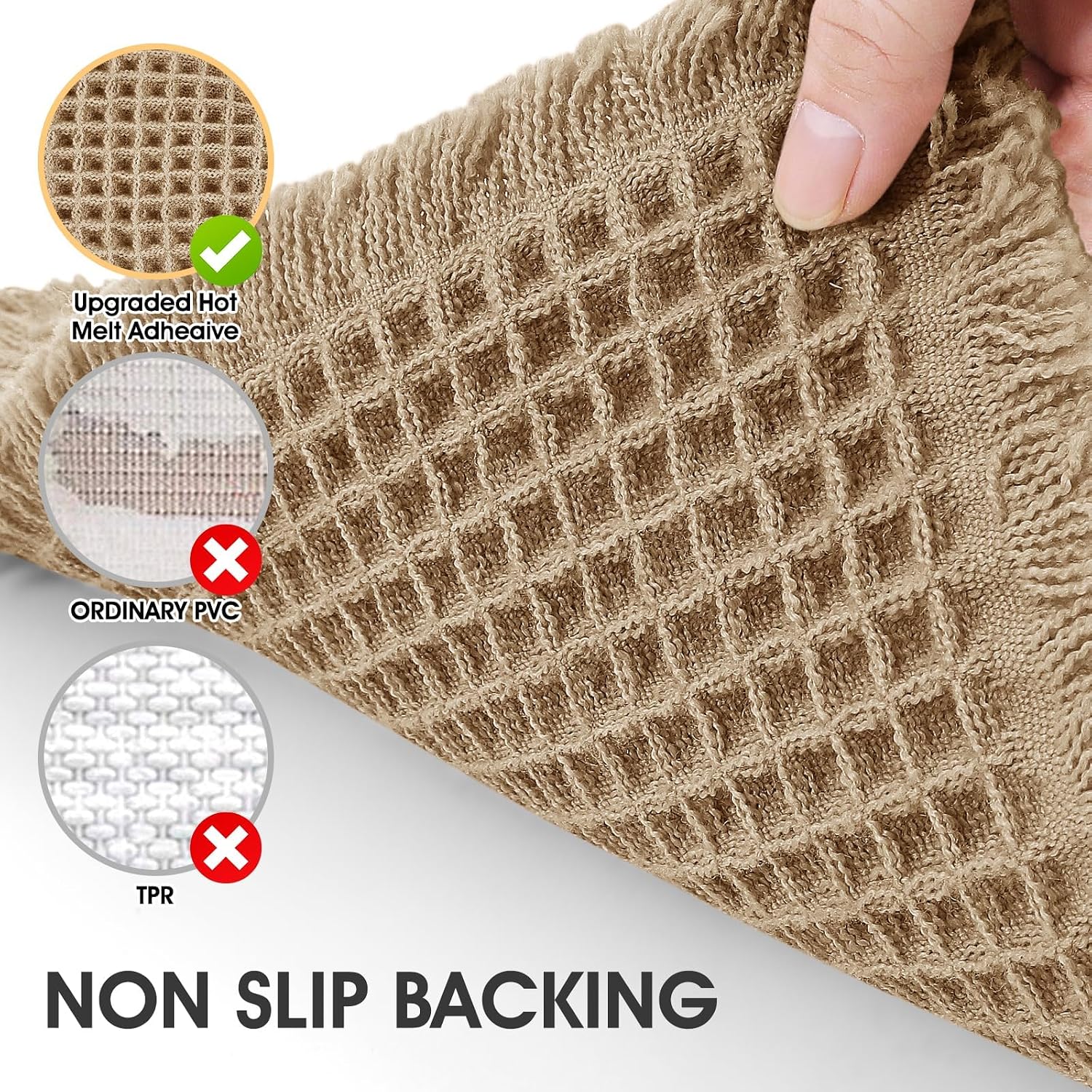 Upgrade Waffle Bath Mat, Boho Bathroom Rugs Absorbent Non Slip, Ultra Soft Bathroom Mat, Machine Washable Knit Bath Rugs With Border For Bathroom, Bedroom, Kitchen, Shower, Tub, 32"X20", Beige
