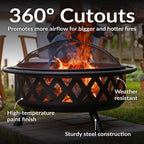 Sunnydaze Crossweave Large Outdoor Fire Pit, Wood Burning, Round, 36" | Black, Heavy Duty Steel Metal, Patio Fire Pit With Spark Screen, Poker, & Cover, Wood Firepit For Outside, Backyard, Or Deck