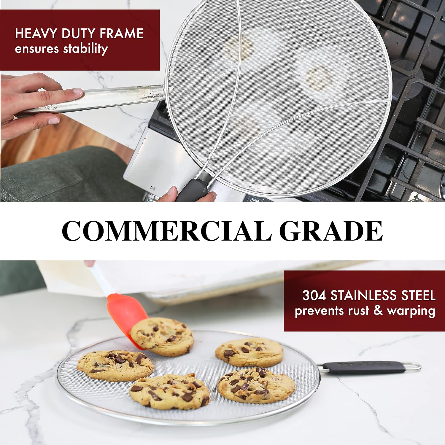 Splatter Screen For Frying Pan - 13 Inch Stainless Steel Grease Splatter Guard - Cover Oil Splash When Sizzling Bacon, Cooking Fried Chicken Or Popcorn