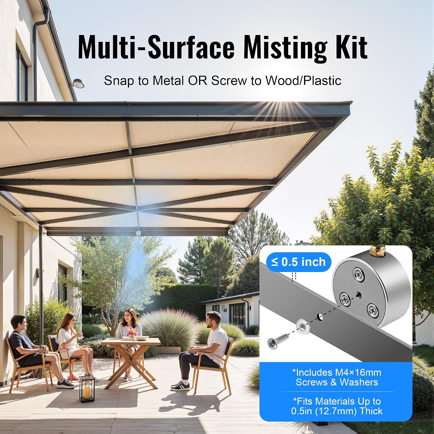 Fan Misters For Cooling Outdoor, Magnetic Misting Cooling System, Triple Nozzle Design, 16.4Ft Misting Line, Outside Fans Misting Kit For Cool Patio, Backyard, Pool (Fans Not Included)