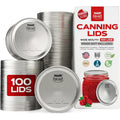 FORJARS - Wide Mouth Canning Lids, 100-Pack – Create Airtight Seals on Mason Jars to Preserve Food for Meal Prep & Emergency Food Storage – 3.4 In. Metal Lids with Silicone Seals – Canning Supplies