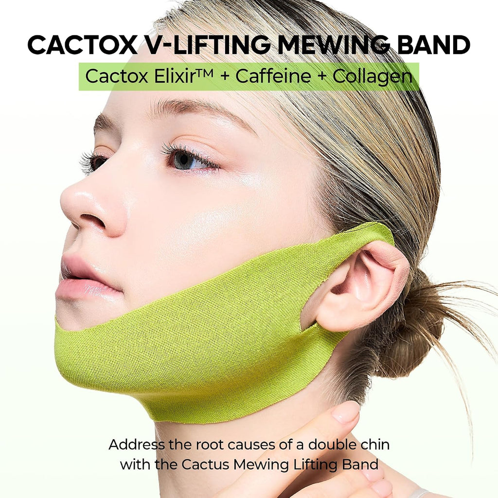 Dr.Melaxin Cactox V-Lifting Mewing Band – Cactox + Caffeine + Collagen Double Chin Lifting Band For Sagging Jawline & Facial Puffiness | 115.49% Jaw & Chin Lifting Improvement | Korean V-Line Lifting